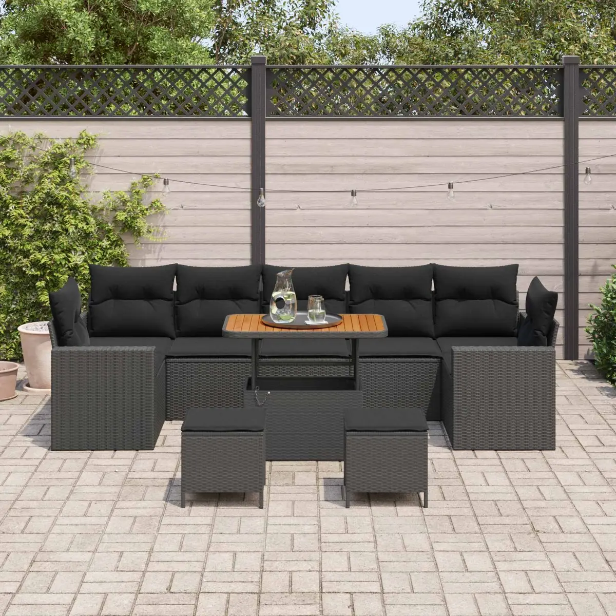 Modular Outdoor Garden Sofa Set 13 Piece Seating Black Poly Rattan with Cushions