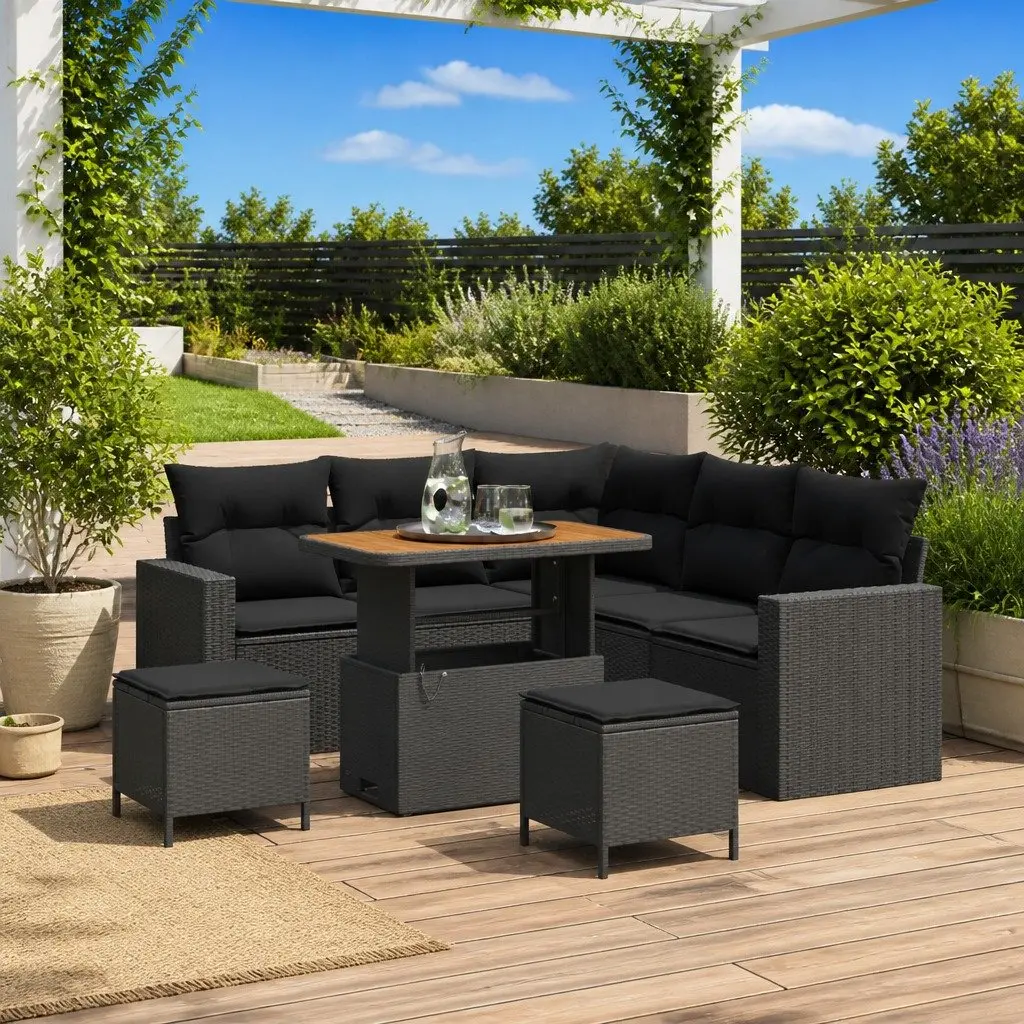 Modular Outdoor Sofa Set 9 Piece Black Poly Rattan for Patio and Garden