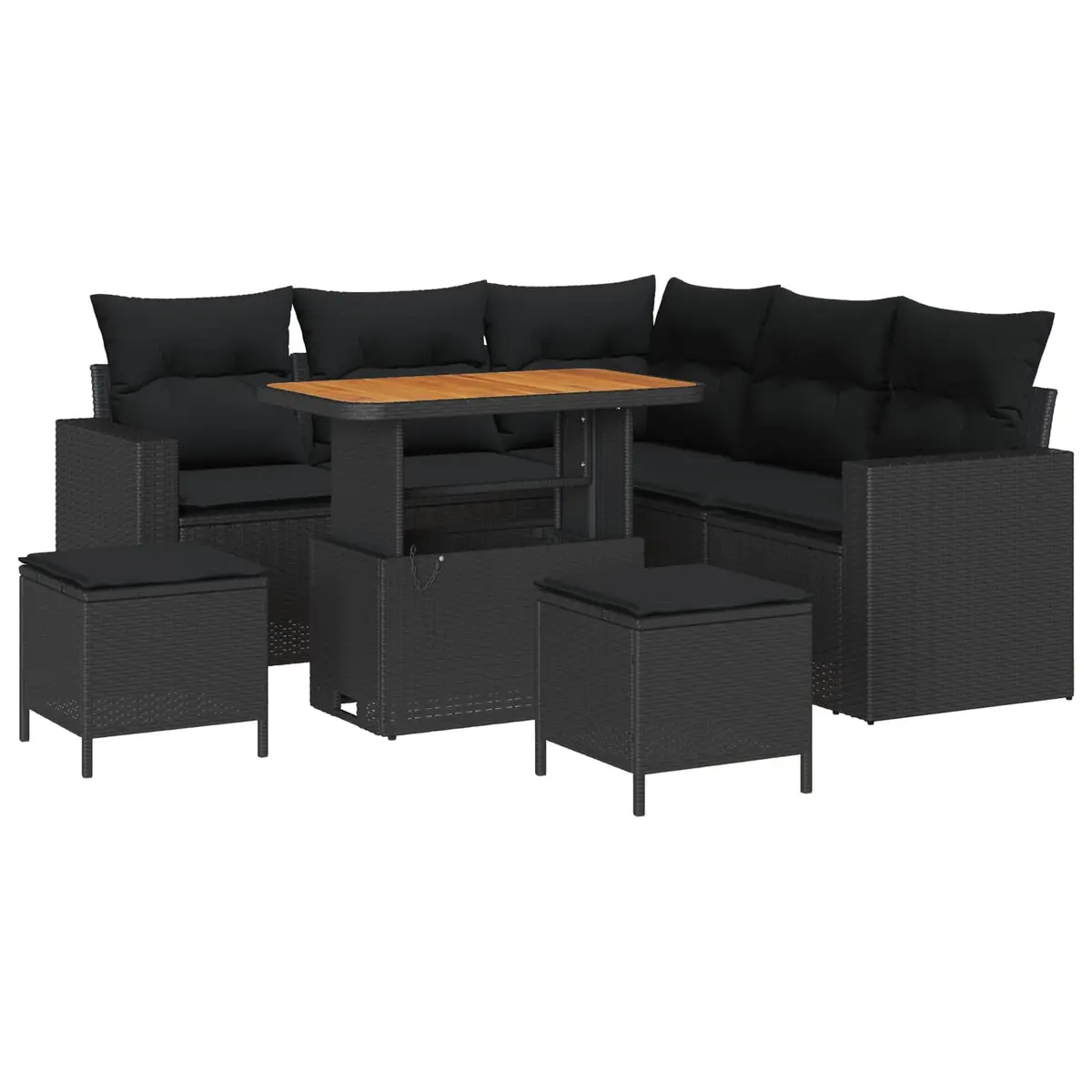 Modular Outdoor Sofa Set 9 Piece Black Poly Rattan for Patio and Garden