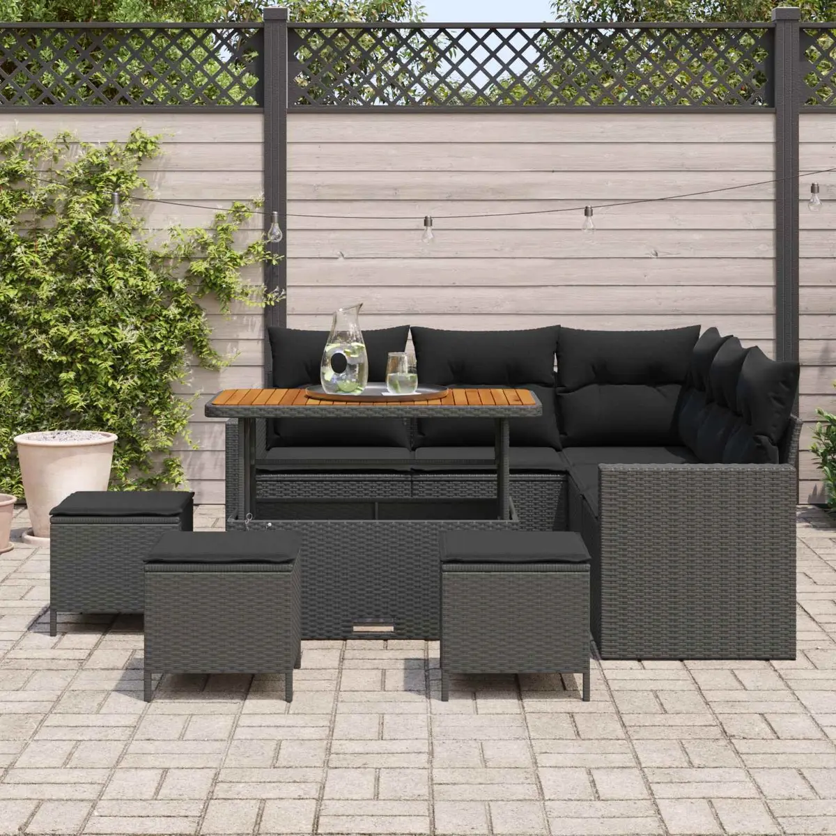Outdoor Garden Sofa Set 10 Pieces Black Modular Poly Rattan Patio Seating with