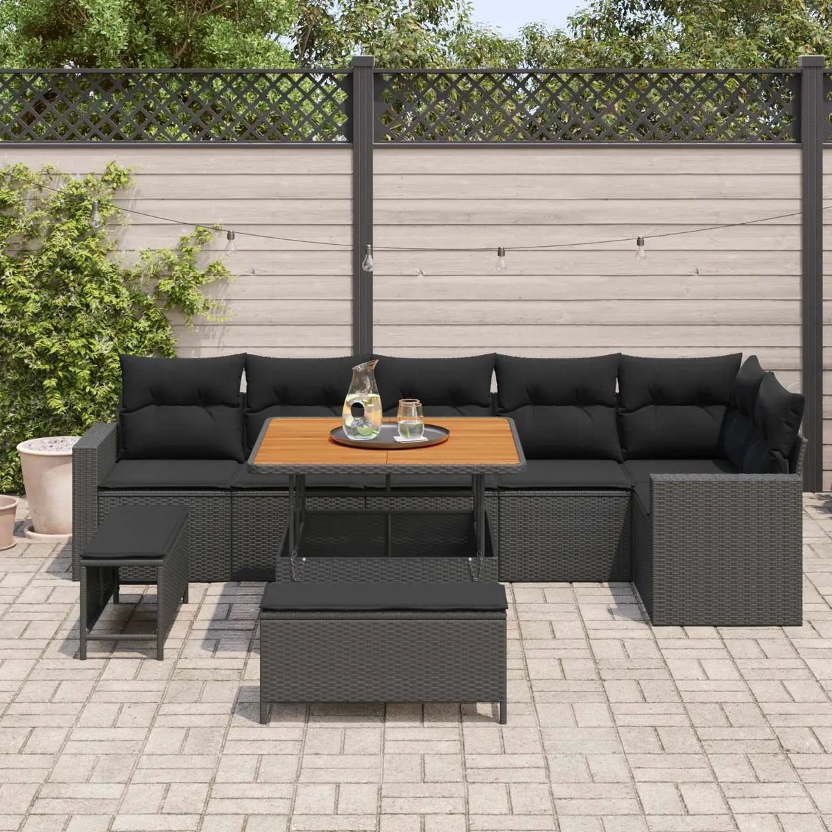 Modular Garden Sofa Set 11 Piece Outdoor Patio Seating Black Rattan Furniture