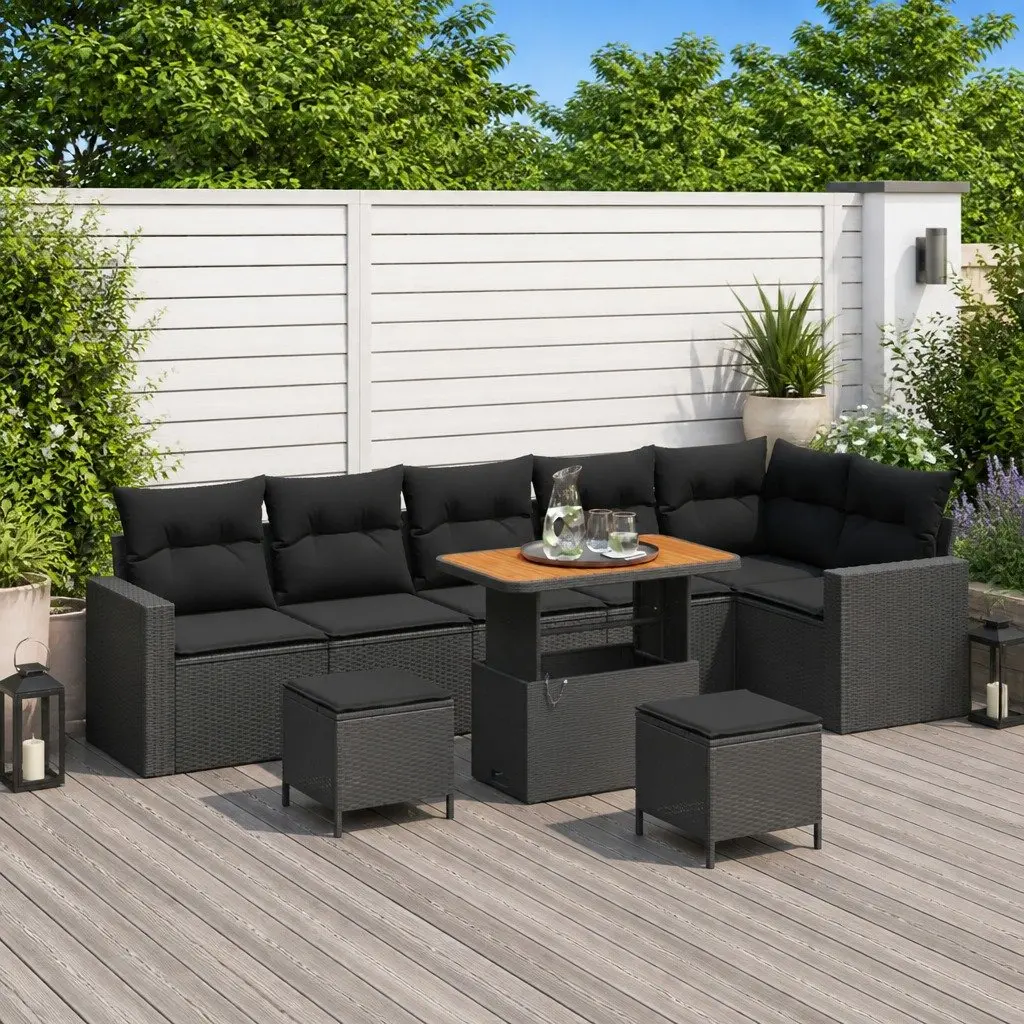 Outdoor Garden Sofa Set 11 Piece Modular Patio Seating with Cushions Black