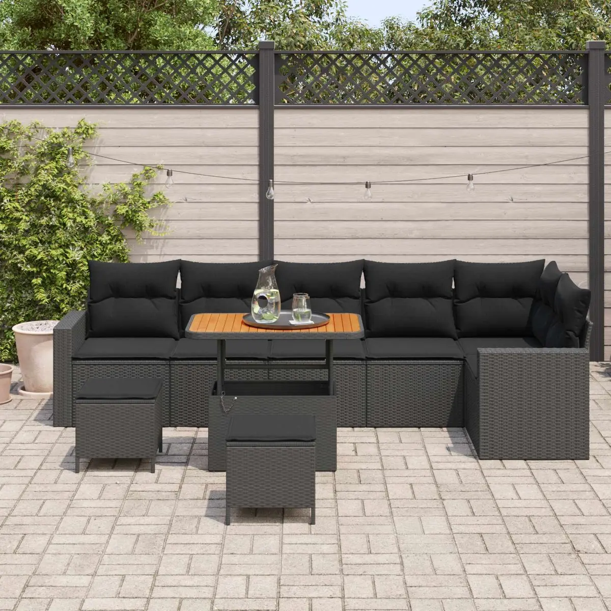 Outdoor Garden Sofa Set 11 Piece Modular Patio Seating with Cushions Black
