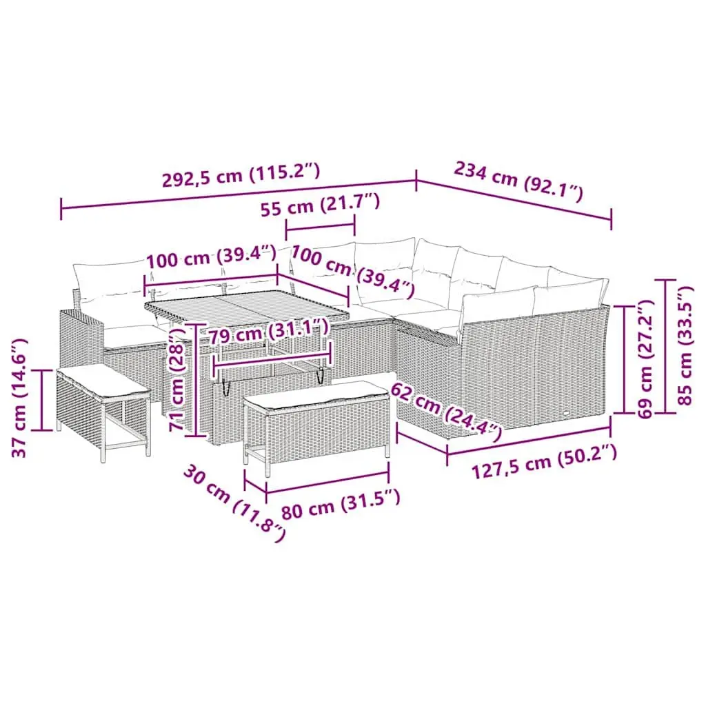 Modular Garden Sofa Set with Cushions