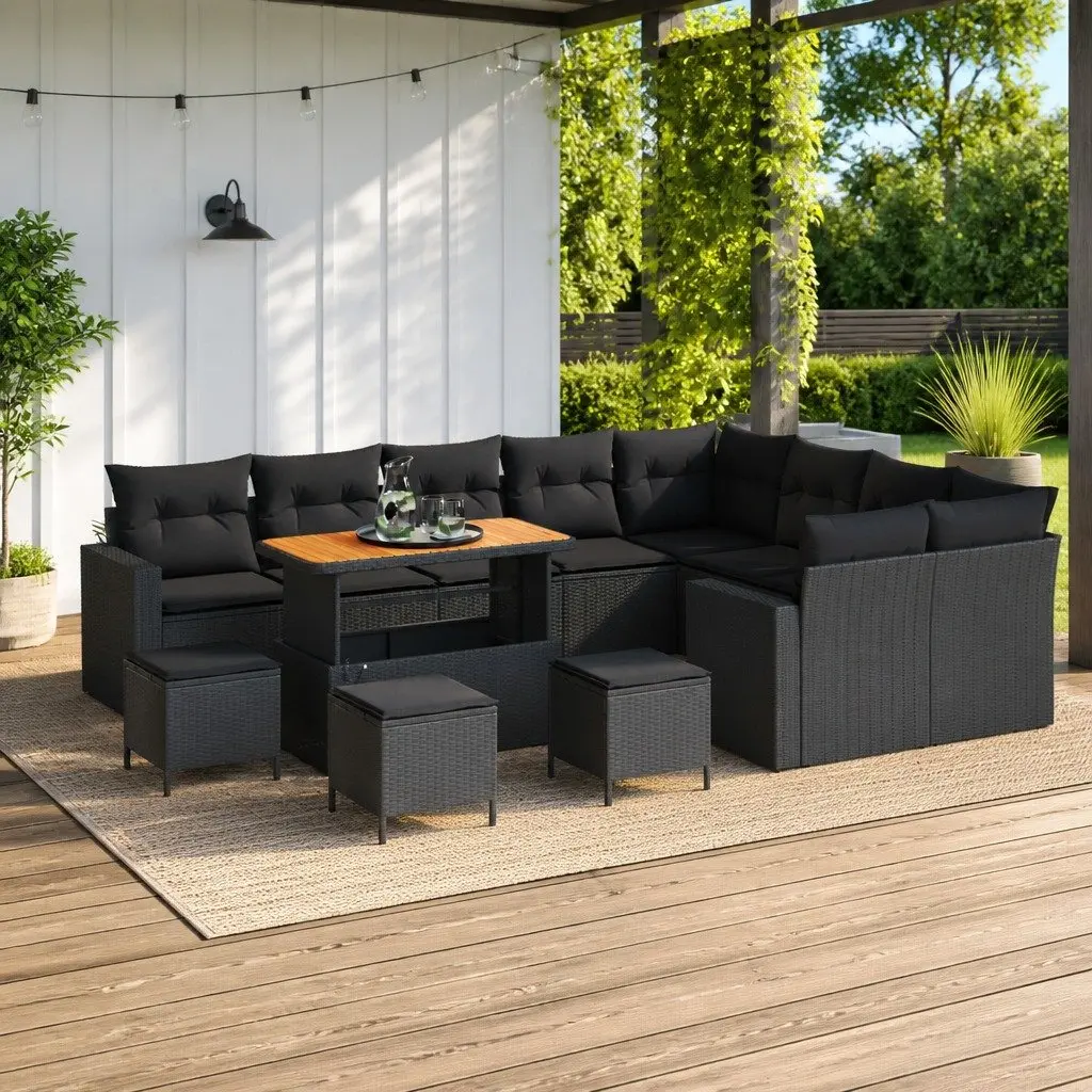 Garden Sofa Set Modular Outdoor Seating 14 Pieces Black