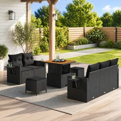Outdoor Garden Sofa Set Modular 10 pcs Black Poly Rattan with Cushions Patio