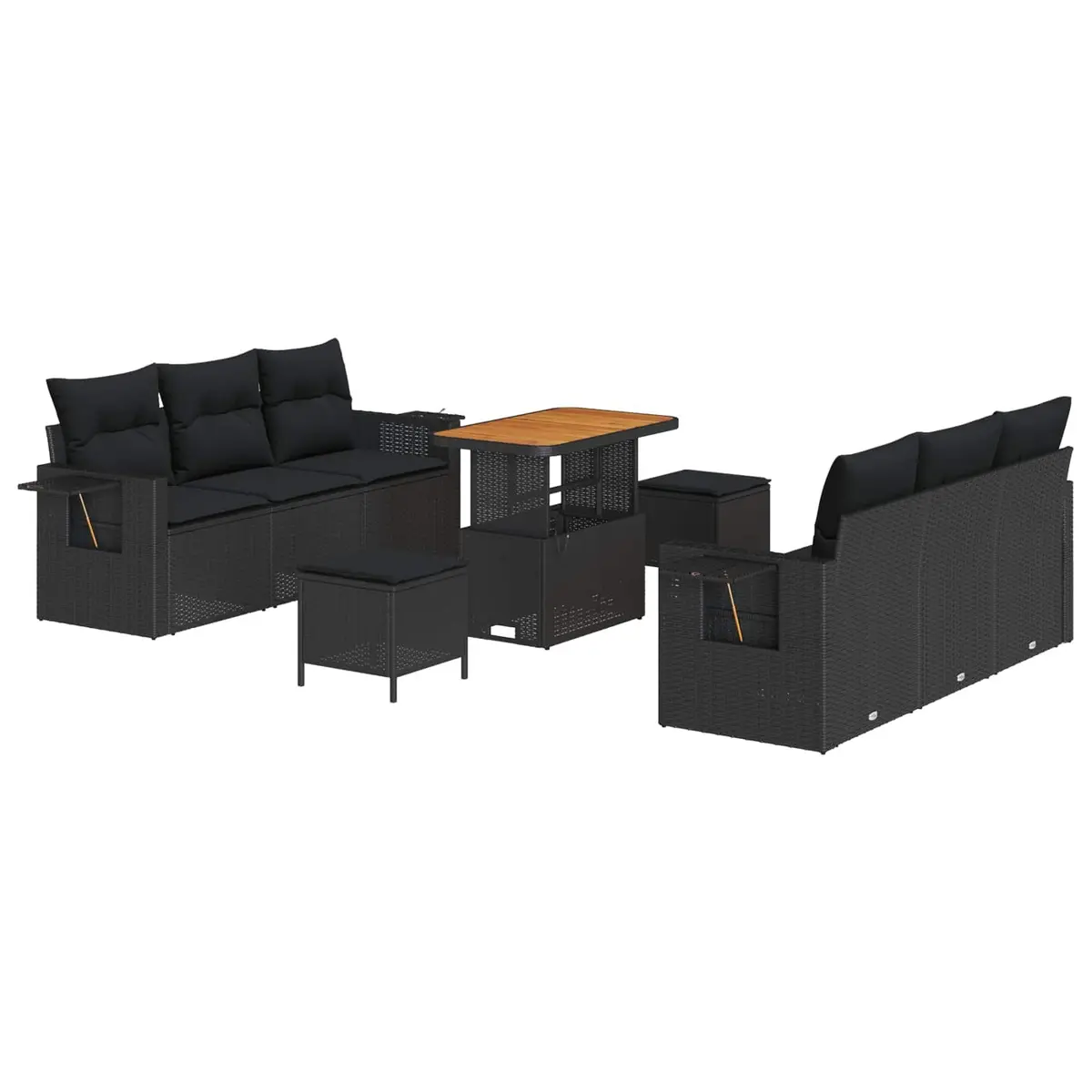 Modular Garden Sofa Set 9 Pieces Outdoor Seating Black Patio Furniture