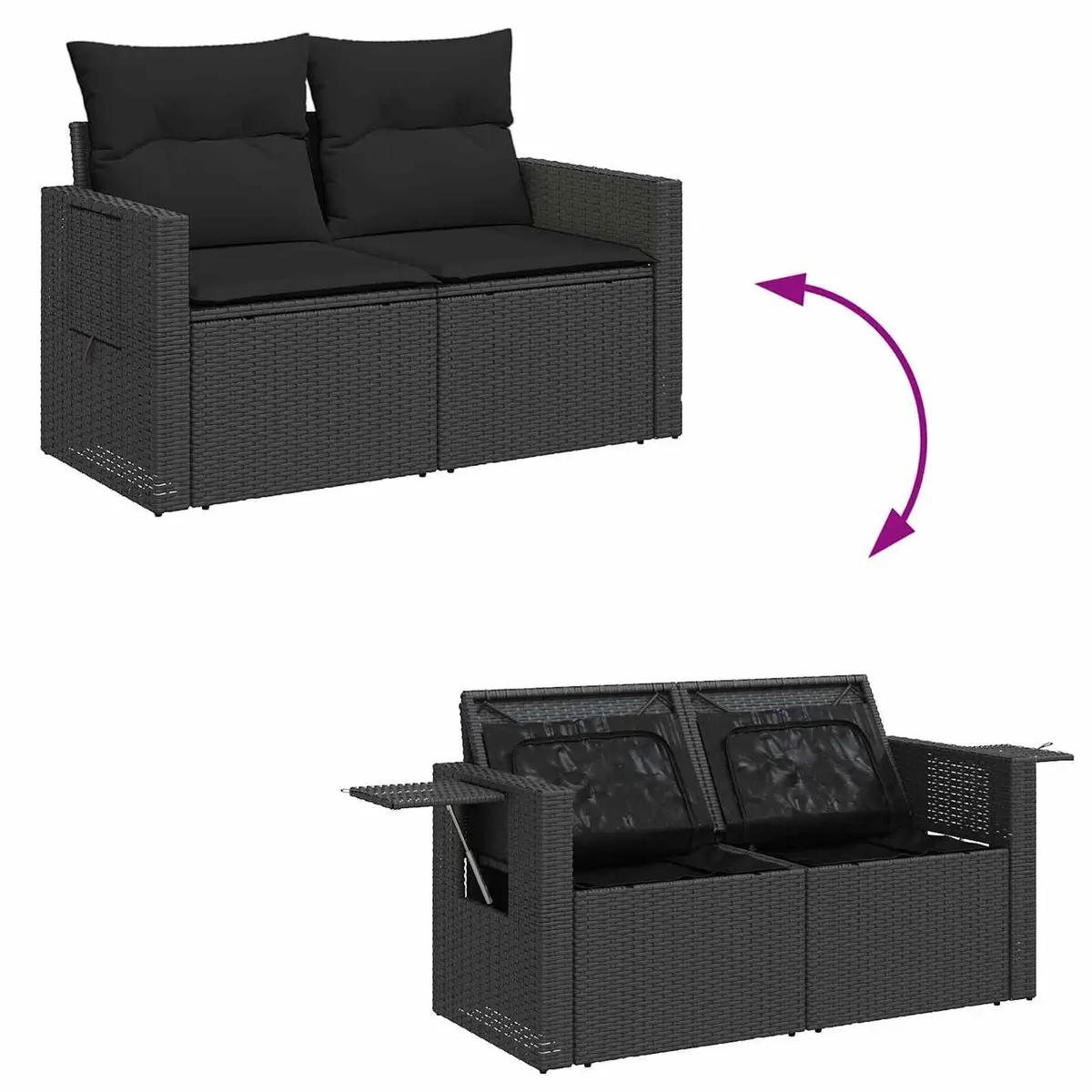 Modular Garden Sofa Set 9 Pieces Outdoor Seating Black Patio Furniture