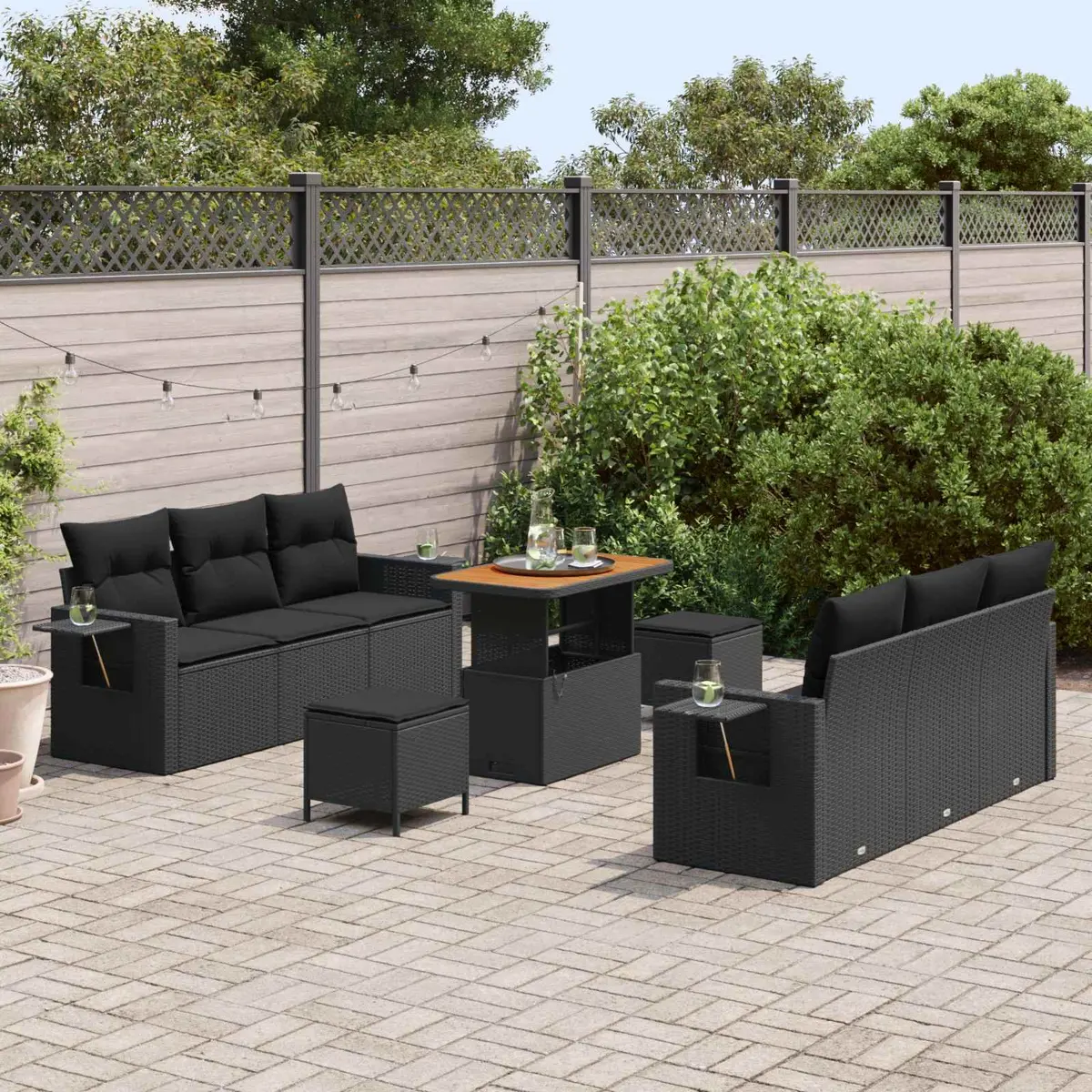 Modular Garden Sofa Set 9 Pieces Outdoor Seating Black Patio Furniture