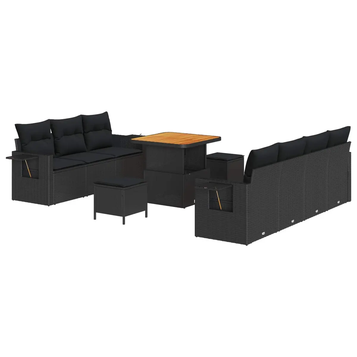 Modular Garden Sofa Set with Storage Benches Adjustable Acacia Wood Table Black