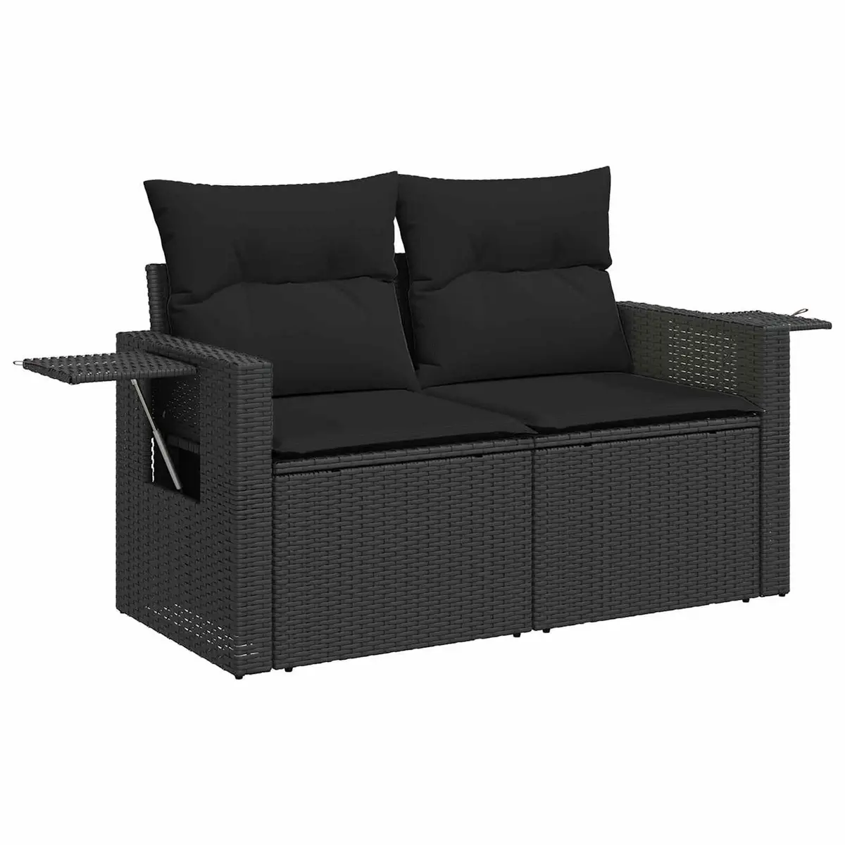 Modular Garden Sofa Set with Storage Benches Adjustable Acacia Wood Table Black