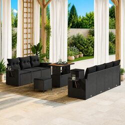 Modular Garden Sofa Set 10 Pieces Black Poly Rattan Outdoor Seating with Storage