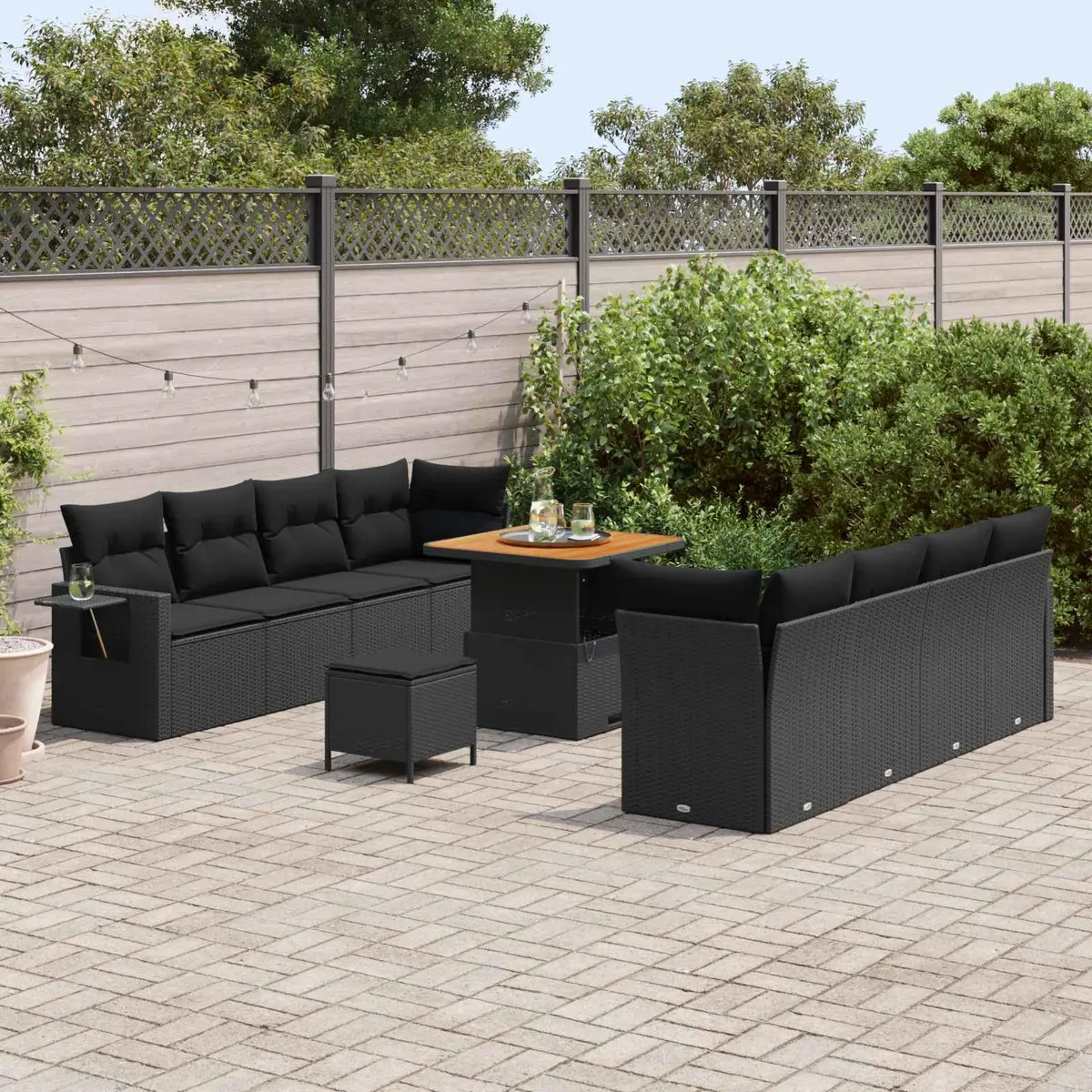 Garden Sofa Set Black Poly Rattan Modular Outdoor Lounge Setting Patio Furniture