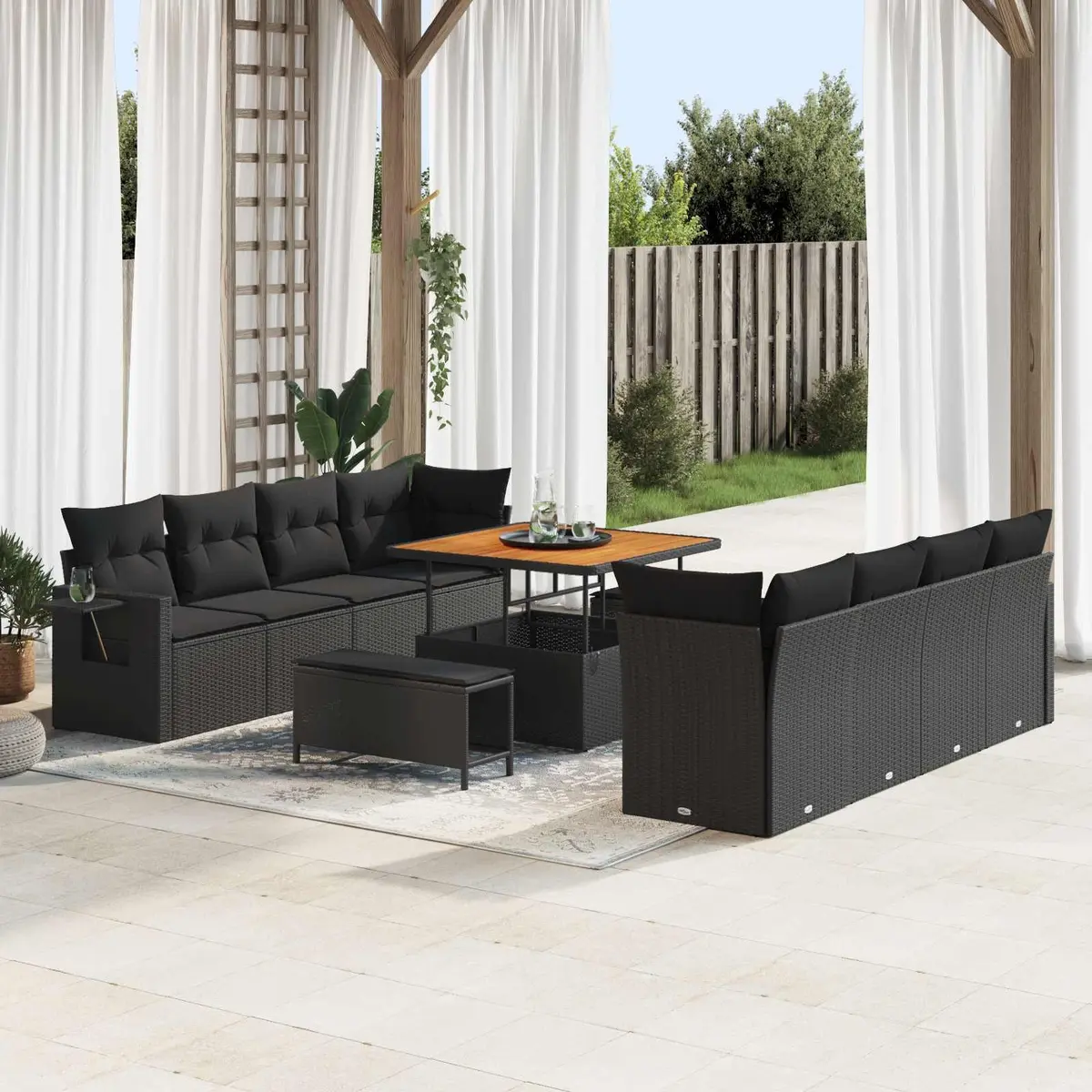 Garden Sofa Set Black Poly Rattan Outdoor Modular Lounge Furniture Patio