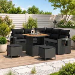 Outdoor Garden Sofa Set 9pcs Black Modular Poly Rattan Patio Seating Lounge