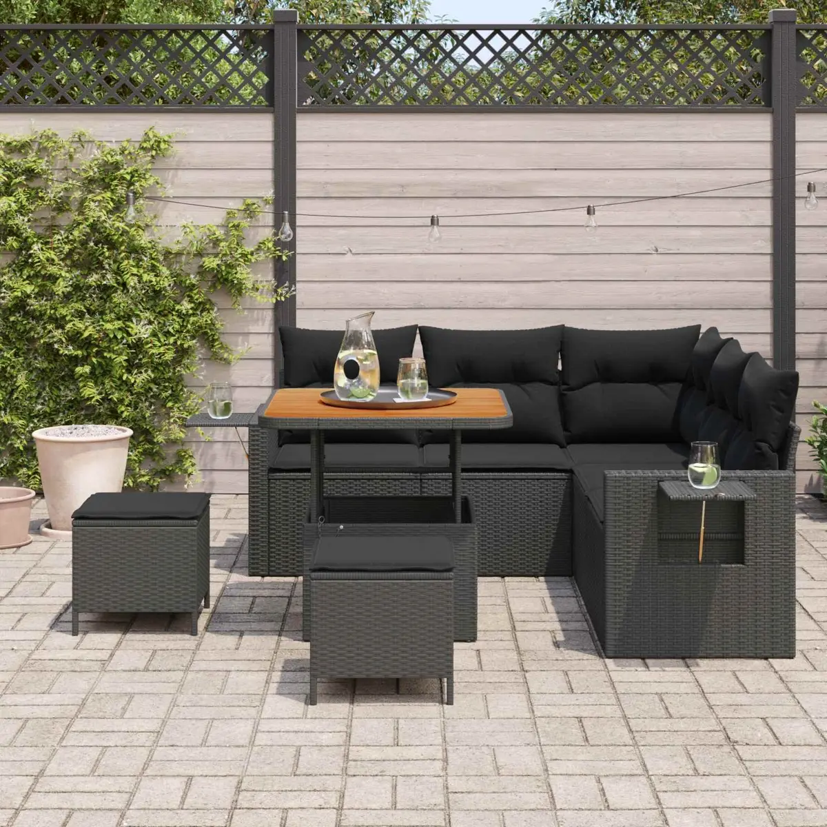 Outdoor Sofa Set Modular Patio Seating 9 Piece Black Poly Rattan