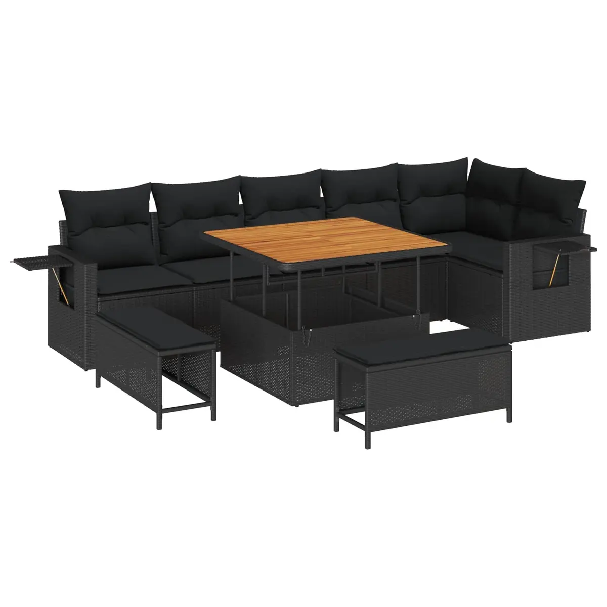 Modular Garden Sofa Set 11 Pieces Outdoor Lounge Furniture Black