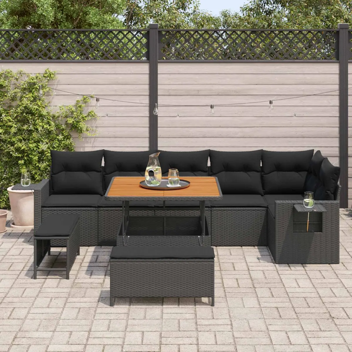 Modular Garden Sofa Set 11 Pieces Outdoor Lounge Furniture Black