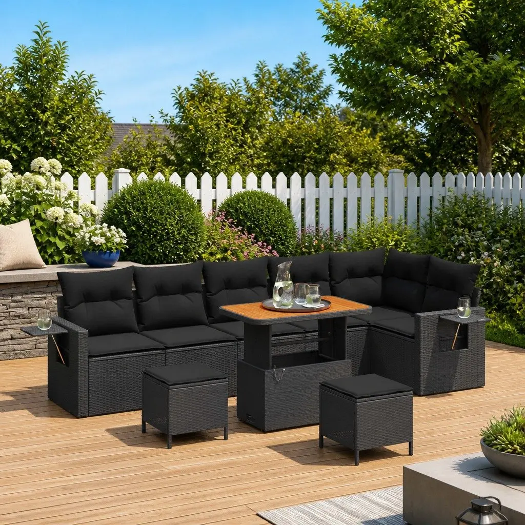 Modular Garden Sofa Set 11 Piece Outdoor Lounge Black Poly Rattan