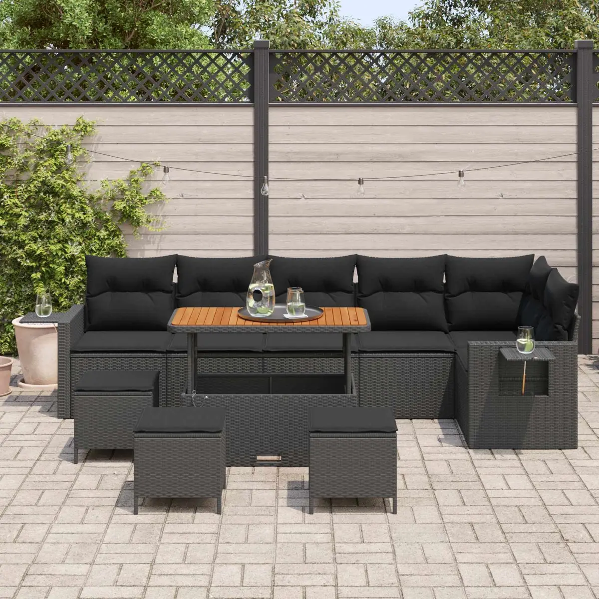 Garden Sofa Set Modular Outdoor Furniture Black 12 Piece with Cushions