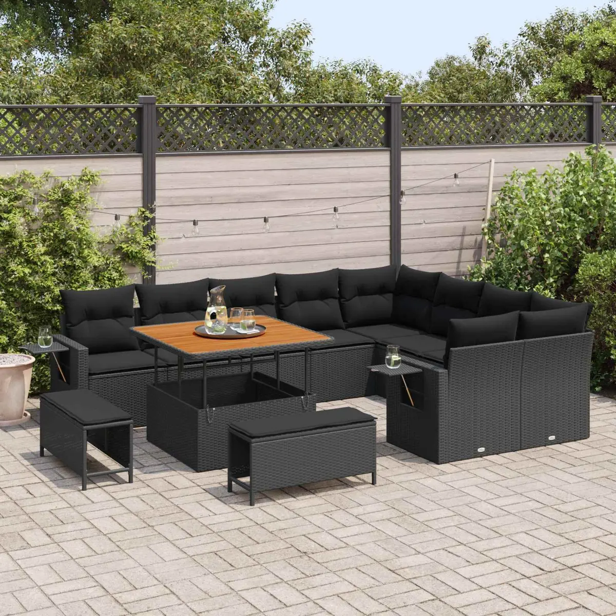 Modular Garden Sofa Set 13 Pieces Black Poly Rattan Outdoor Seating with