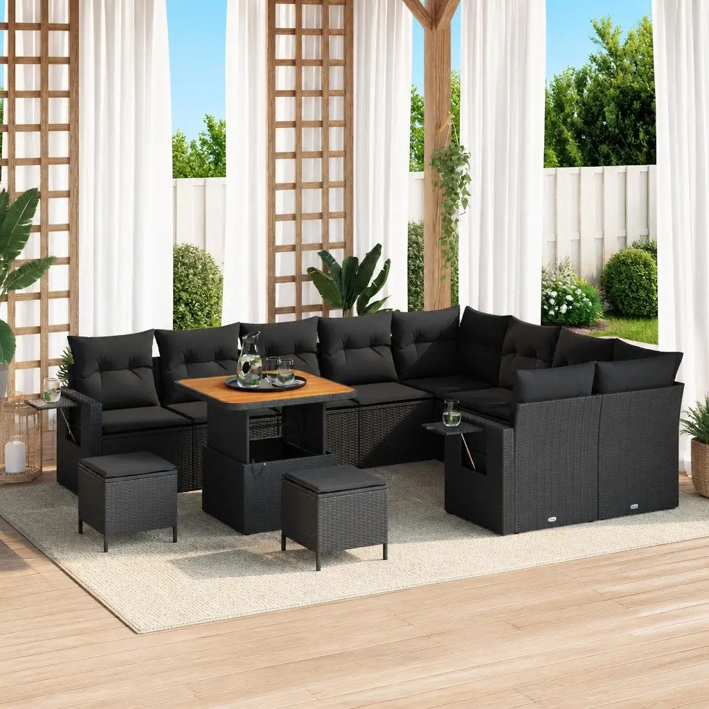 Modular Garden Sofa Set Outdoor Seating 12 Piece Black Poly Rattan