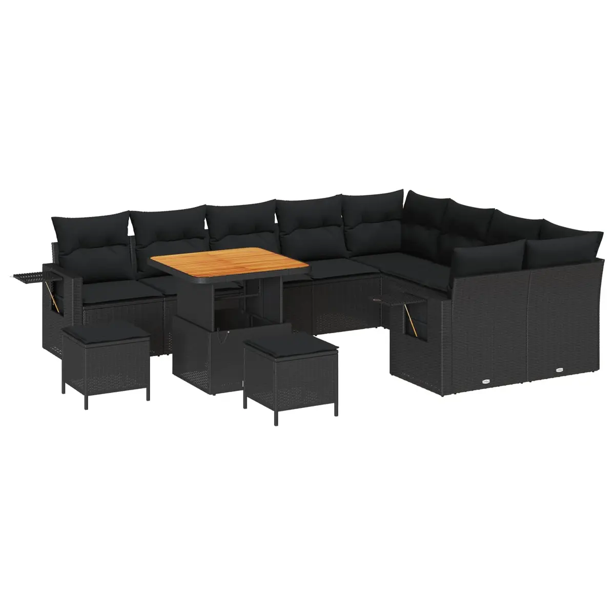 Modular Garden Sofa Set Outdoor Seating 12 Piece Black Poly Rattan
