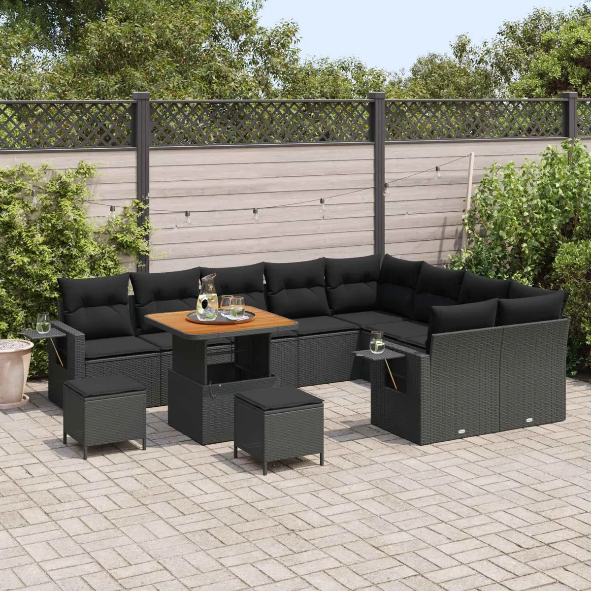 Modular Garden Sofa Set Outdoor Seating 12 Piece Black Poly Rattan