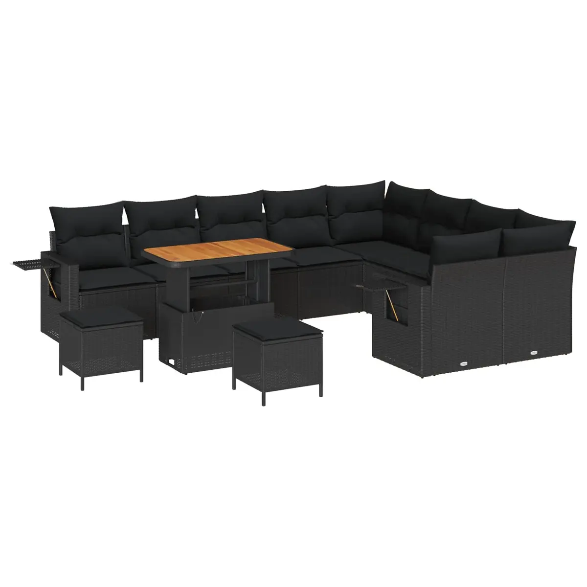 Modular Garden Sofa Set 12 Pieces Outdoor Seating Black Poly Rattan