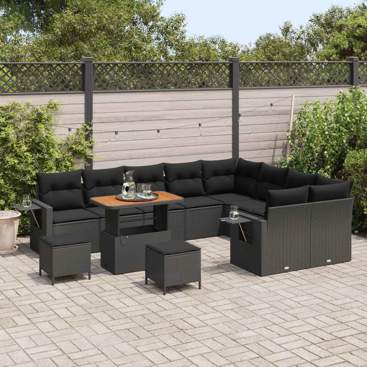 Modular Garden Sofa Set 12 Pieces Outdoor Seating Black Poly Rattan