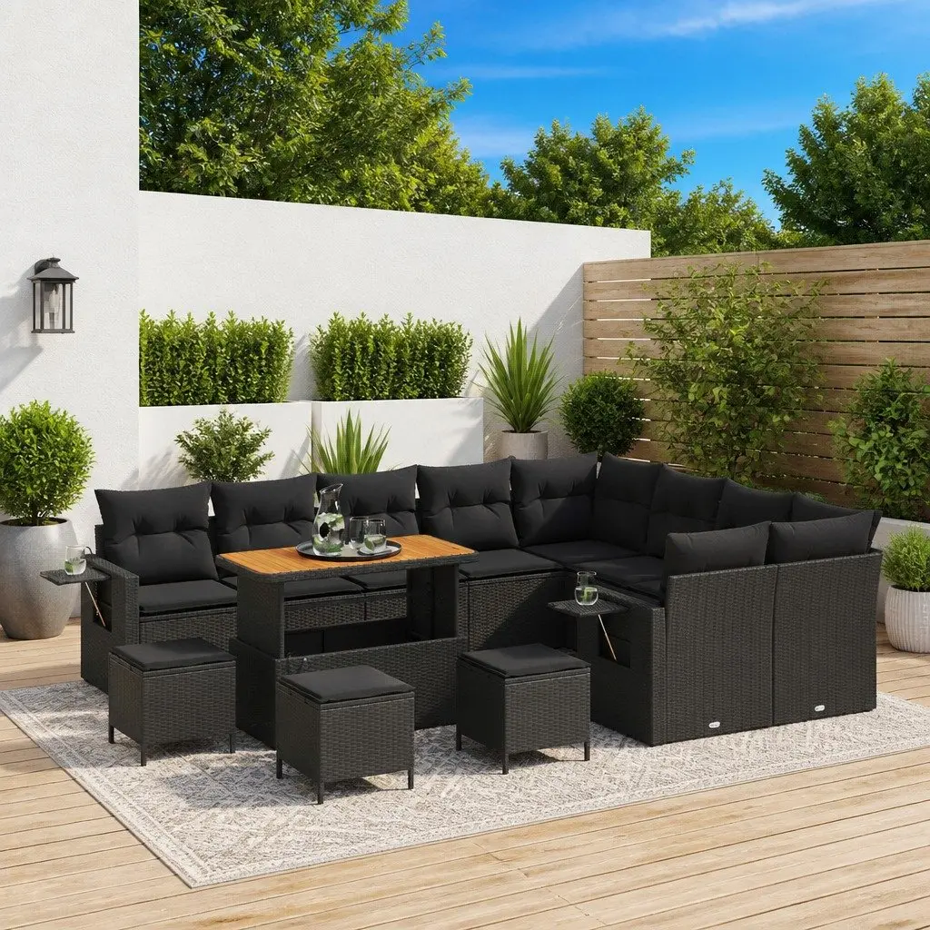 Modular Garden Sofa Set 13 Pieces Outdoor Seating Black Poly Rattan