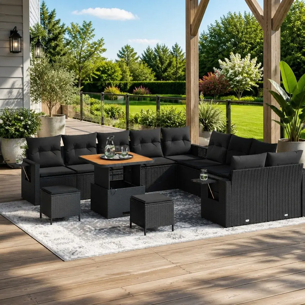 Garden Sofa Set 13 Pieces Outdoor Furniture Modular Lounge Seating Black