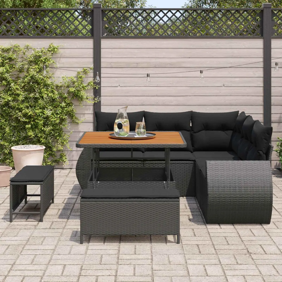 Modular Garden Sofa Set 8 Piece Outdoor Seating Black Poly Rattan with Cushions