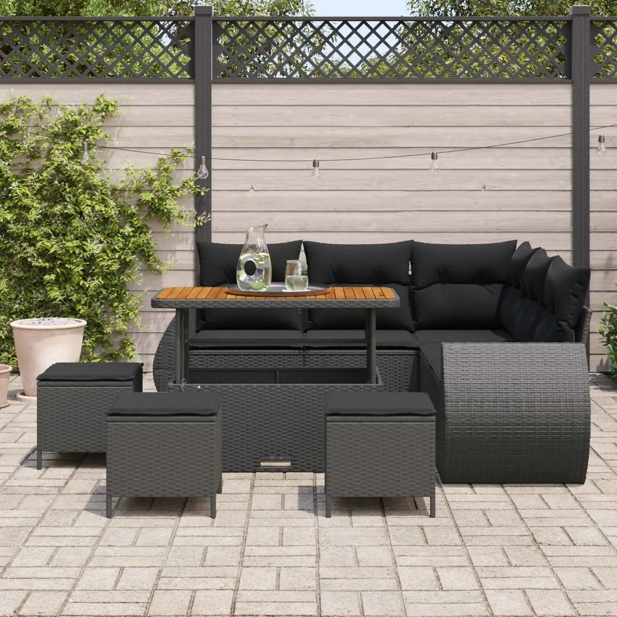 Garden Sofa Set 9 Piece Modular Lounge 8 Seater Black