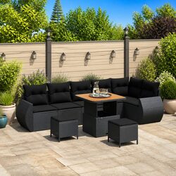 Outdoor Garden Sofa Set 9 Piece Black Poly Rattan Modular Seating with Cushions