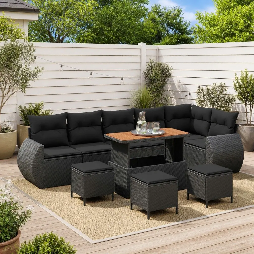 Outdoor Garden Sofa Set Modular Seating 10 Piece Black Poly Rattan