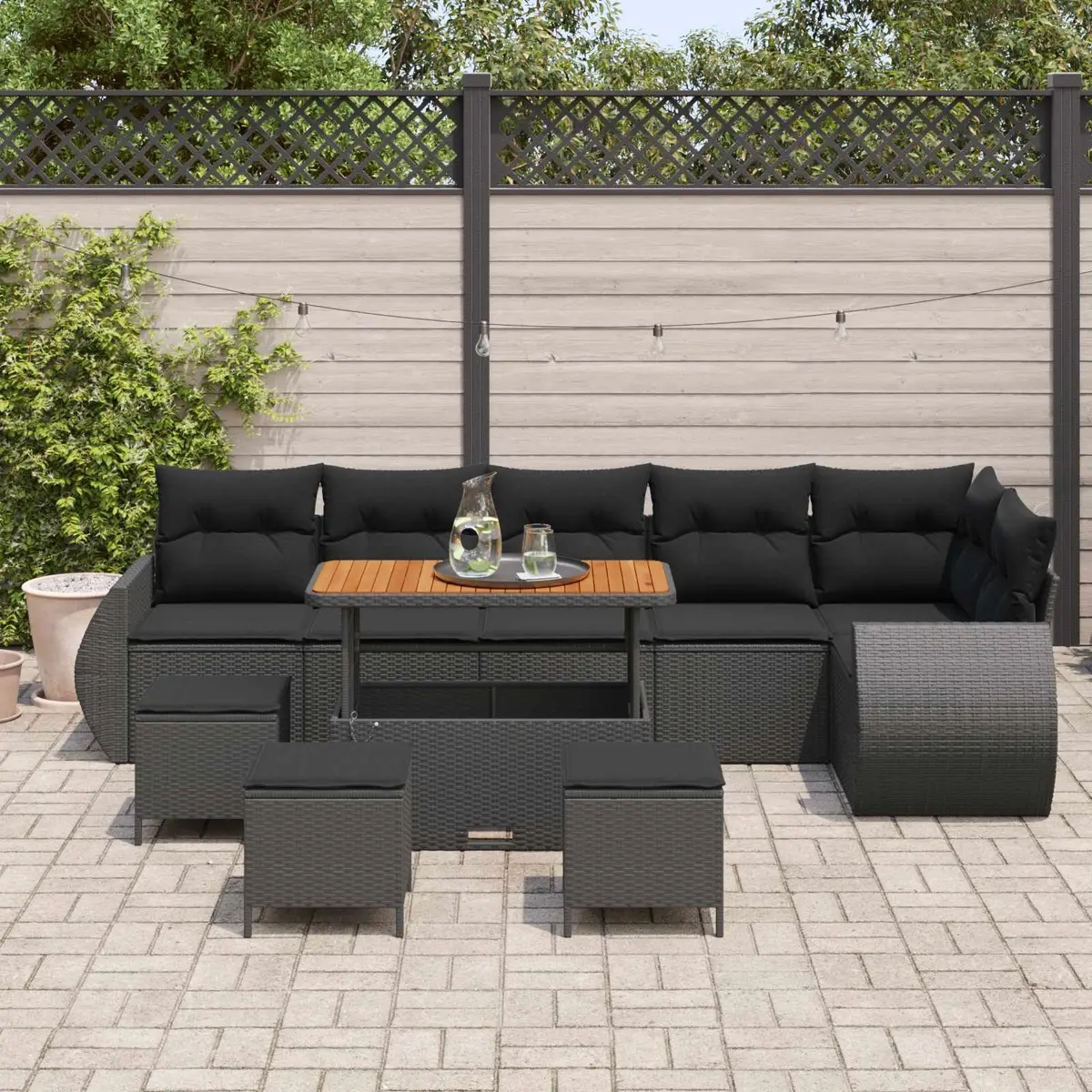 Outdoor Garden Sofa Set Modular Seating 10 Piece Black Poly Rattan