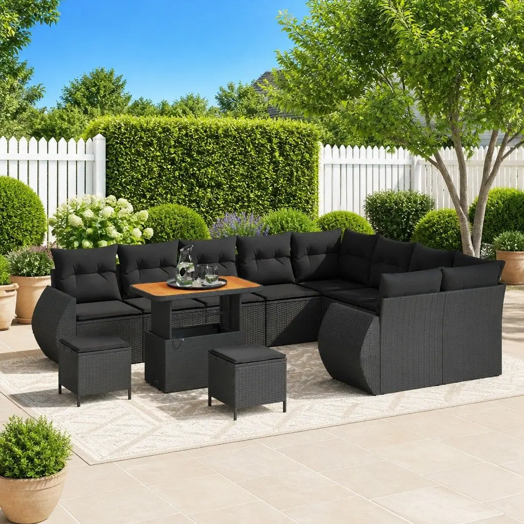 Modular Garden Sofa Set 12 Piece Outdoor Seating Black Poly Rattan