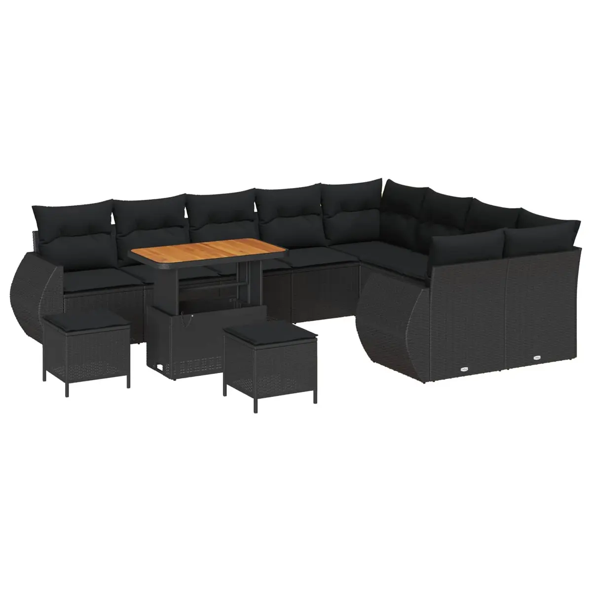 Modular Garden Sofa Set 12 Piece Outdoor Seating Black Poly Rattan