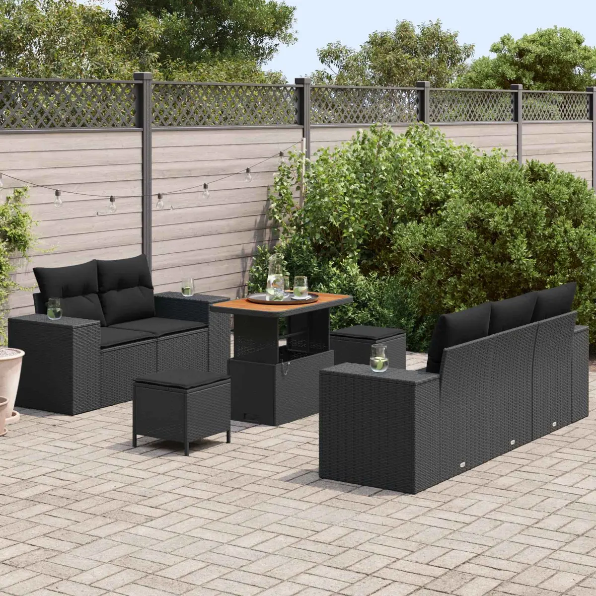 Outdoor Garden Sofa Set 8 Piece Modular Black Poly Rattan Furniture with