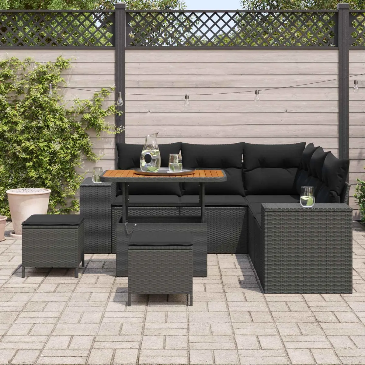Outdoor Garden Sofa Set 8 Piece Black Poly Rattan Modular Lounge Furniture