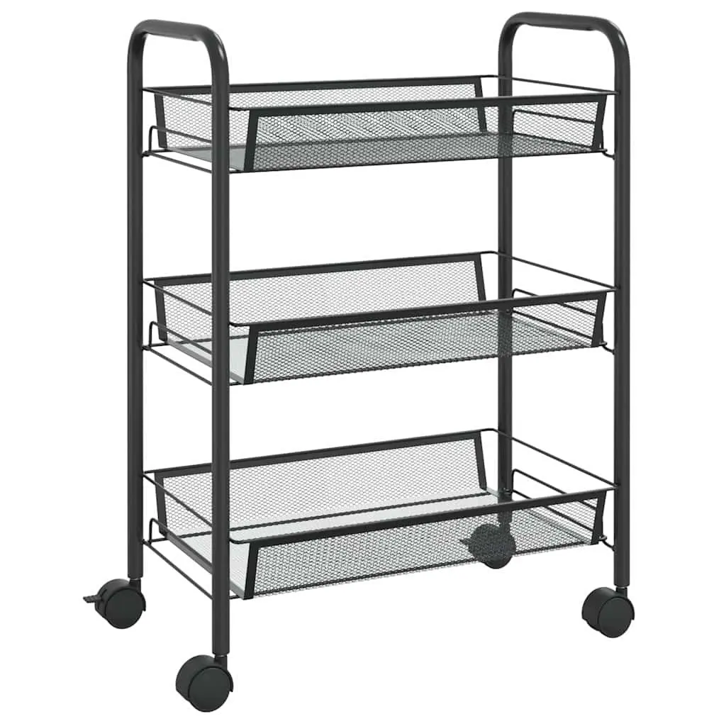 3-Tier Kitchen Trolley Storage Cart Black Iron Frame with Removable Mesh Baskets