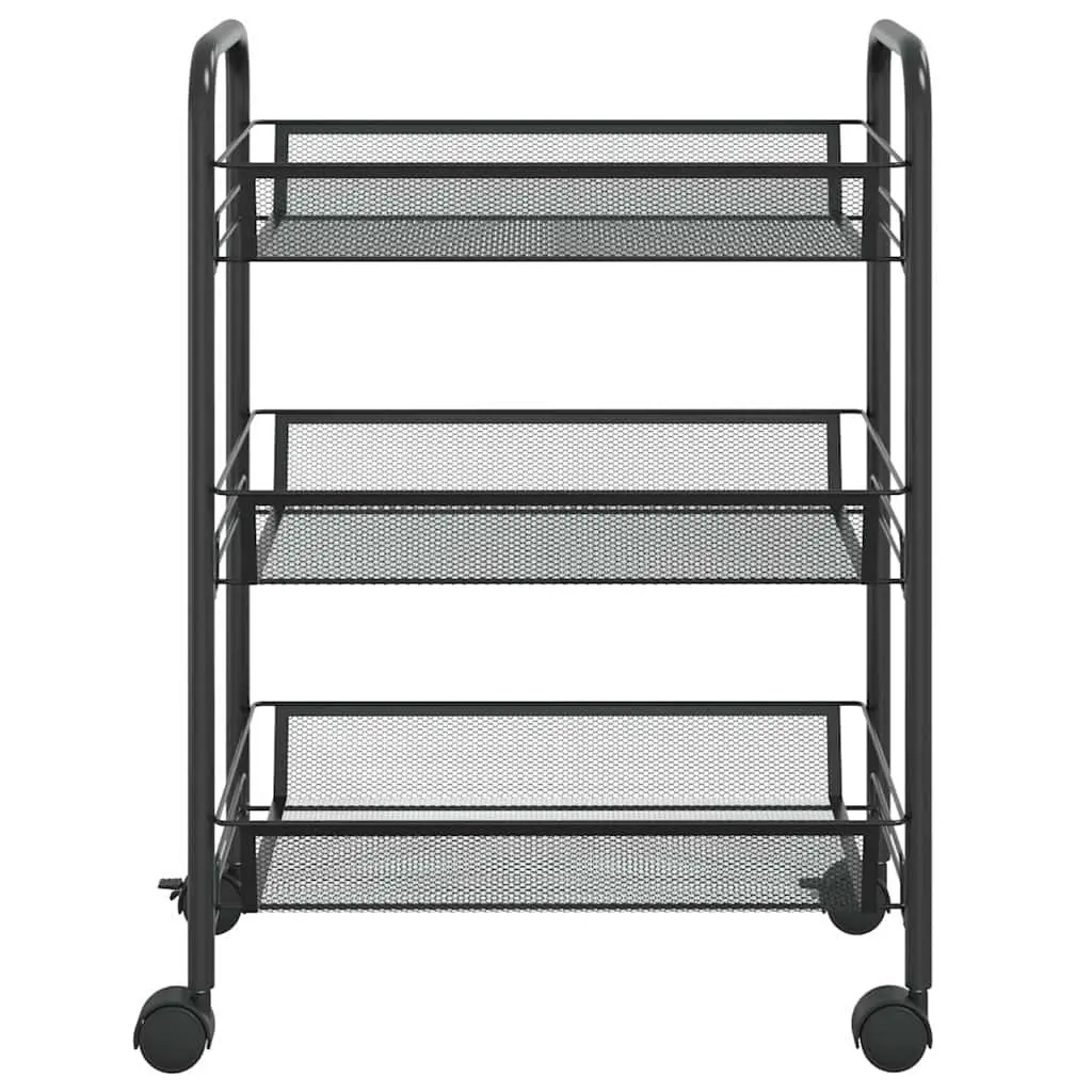 3-Tier Kitchen Trolley Storage Cart Black Iron Frame with Removable Mesh Baskets