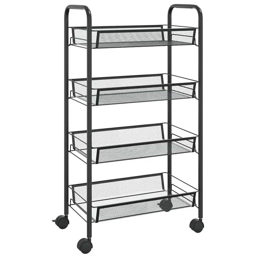 4-Tier Kitchen Trolley Storage Cart Black Removable Mesh Baskets Wheels