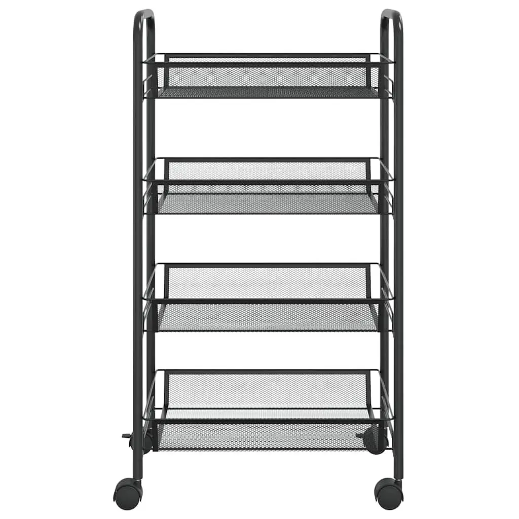 4-Tier Kitchen Trolley Storage Cart Black Removable Mesh Baskets Wheels