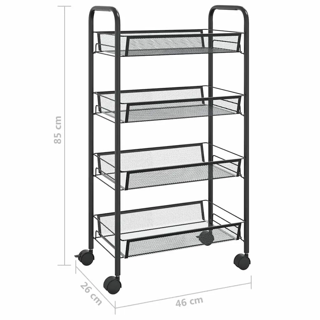 4-Tier Kitchen Trolley Storage Cart Black Removable Mesh Baskets Wheels