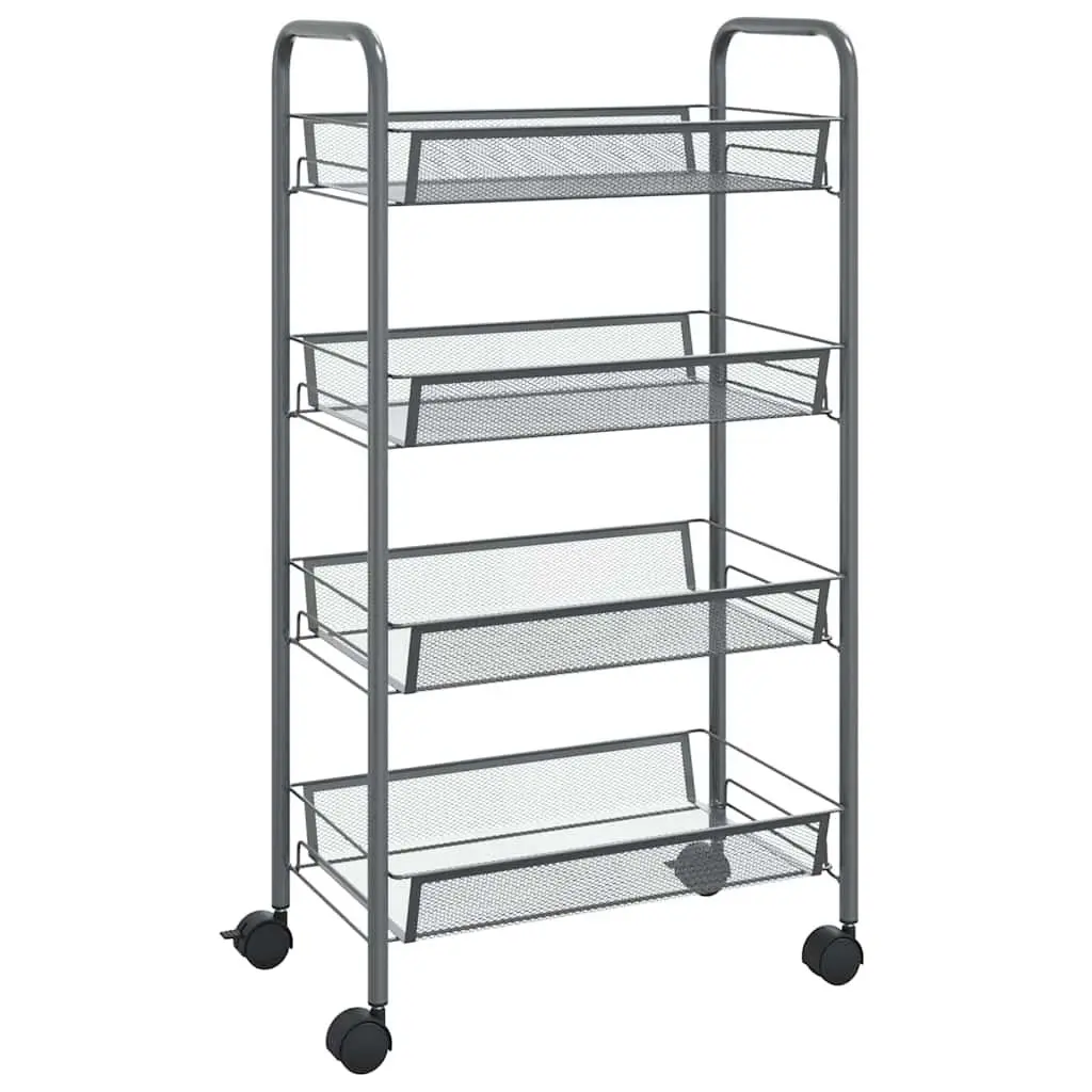 4-Tier Grey Kitchen Trolley with Wheels