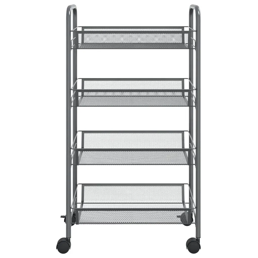 4-Tier Grey Kitchen Trolley with Wheels