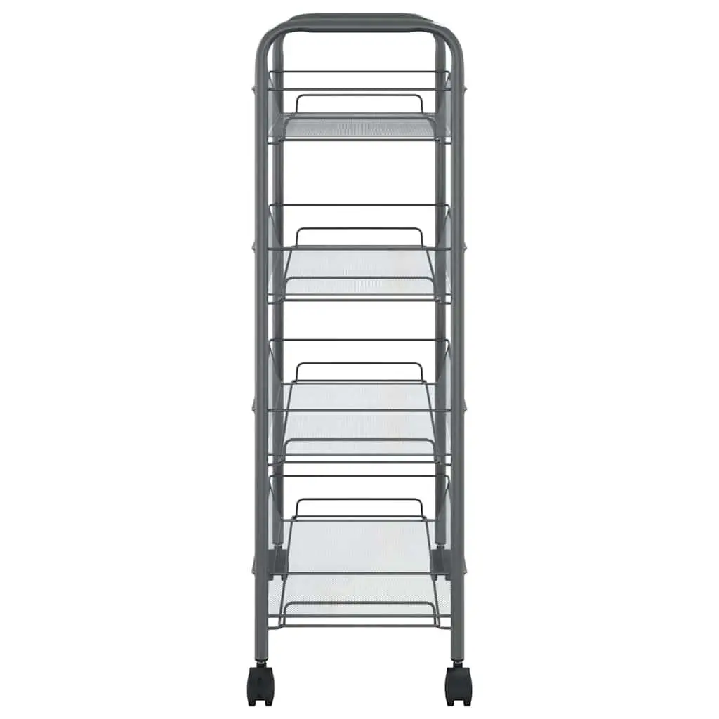 4-Tier Grey Kitchen Trolley with Wheels