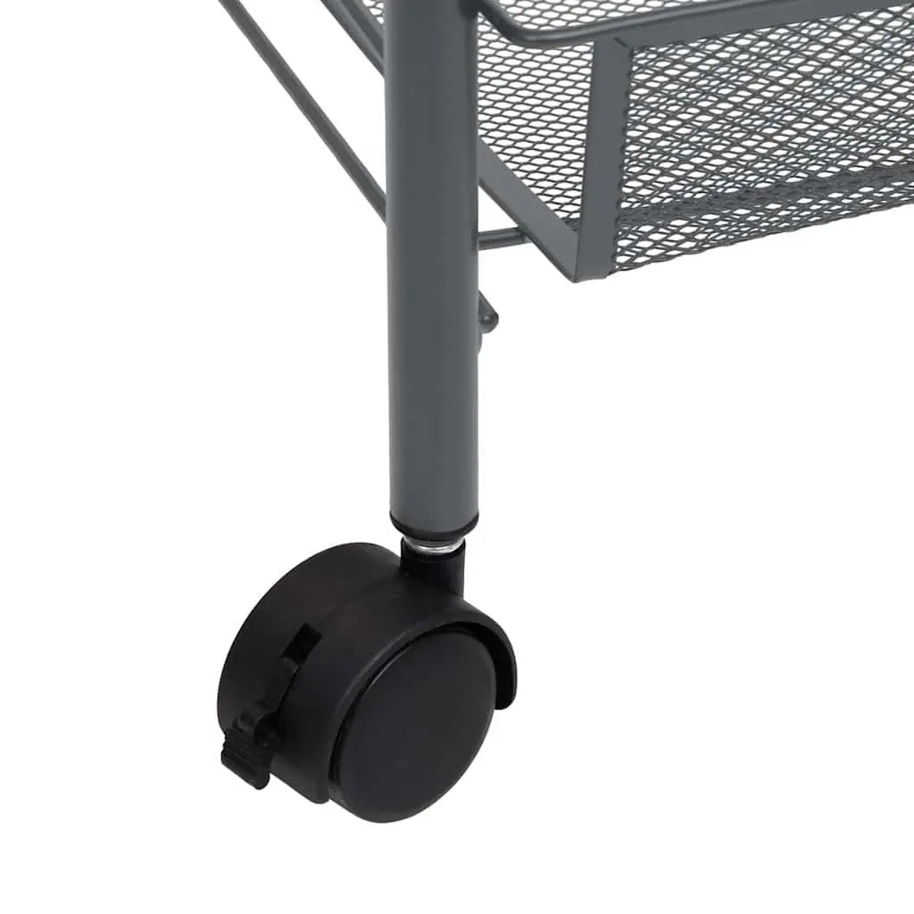 4-Tier Grey Kitchen Trolley with Wheels